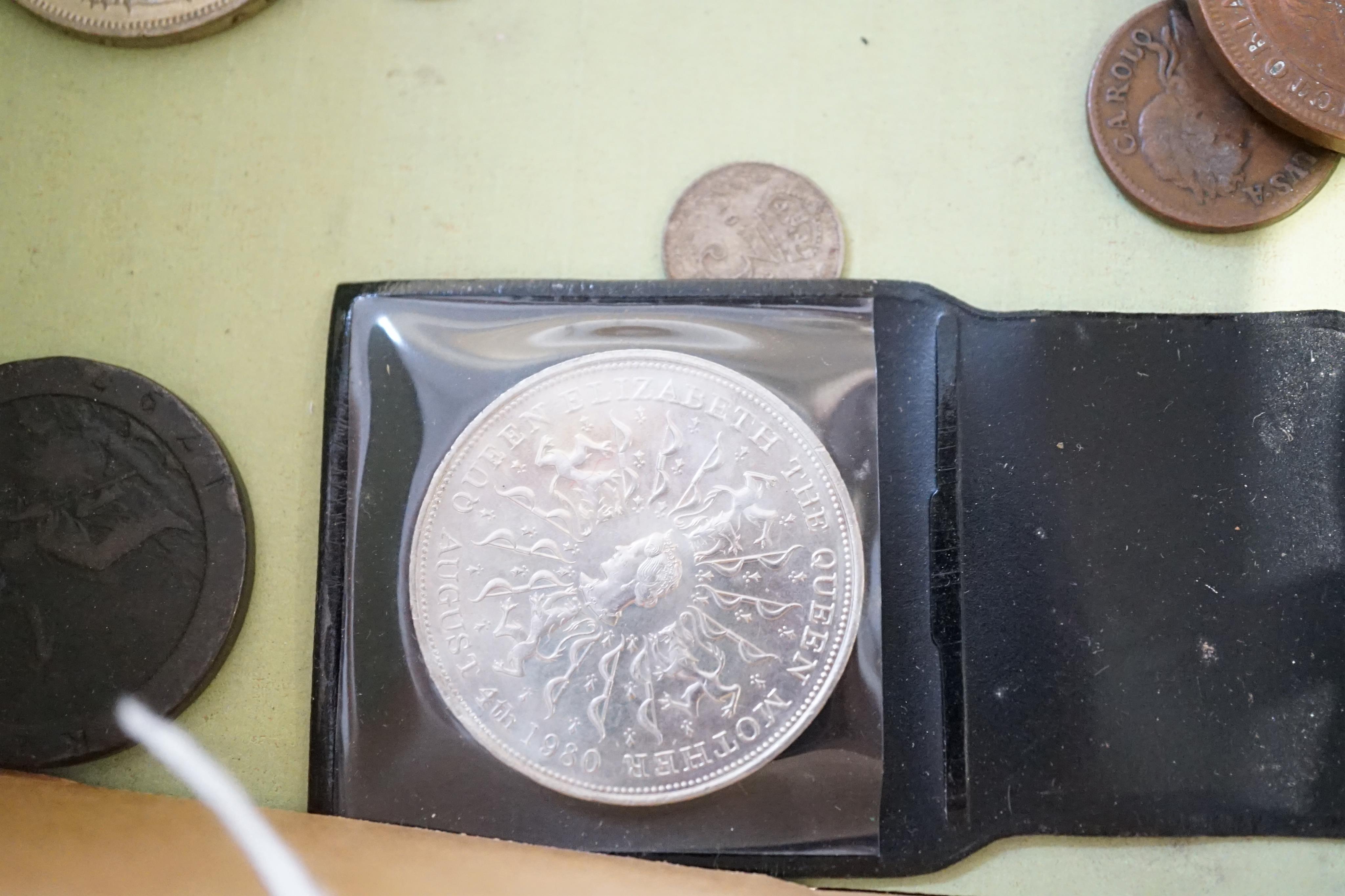 British and World coins and banknotes, to include Elizabeth II coronation proof coin set, 1953, case spotted, various George III to George VI silver crowns to maundy 2d etc.